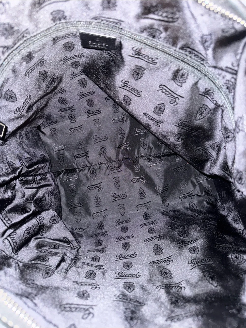 Gucci Black Pebbled Leather Messenger Bag with Silver Hardware